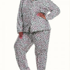 Tie Dye & Leopard Print Pajamas Set Long Sleeve Shirt & Pants