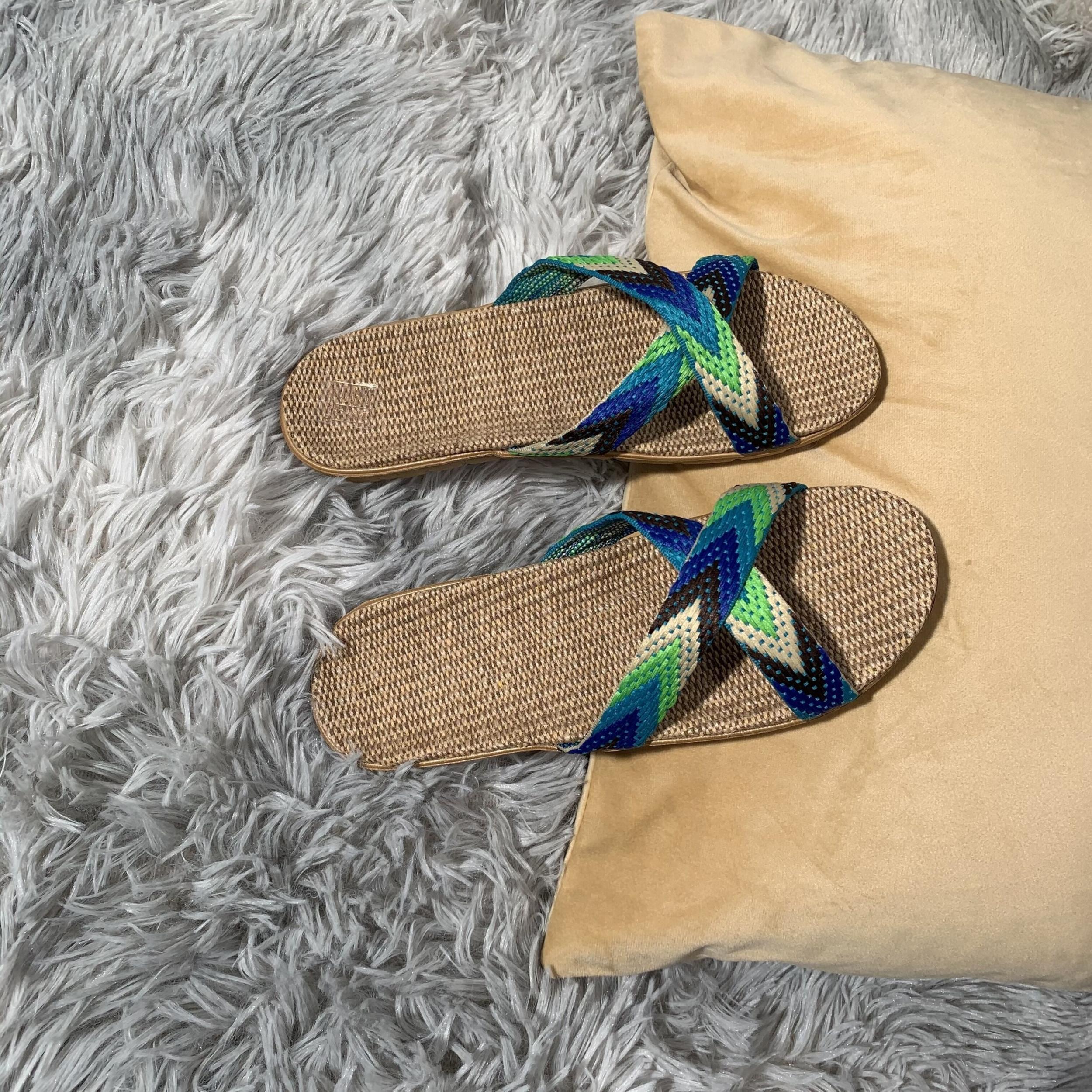 Women's Cross Strap Flat Slides Open Toe Linen Slides Indoor Shoes