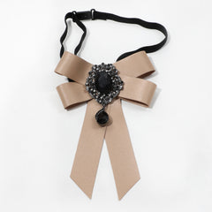 Crystal Pendant Bow Tie Khaki Neck Tie Vintage Women Dress Shirt Bow Tie Uniform