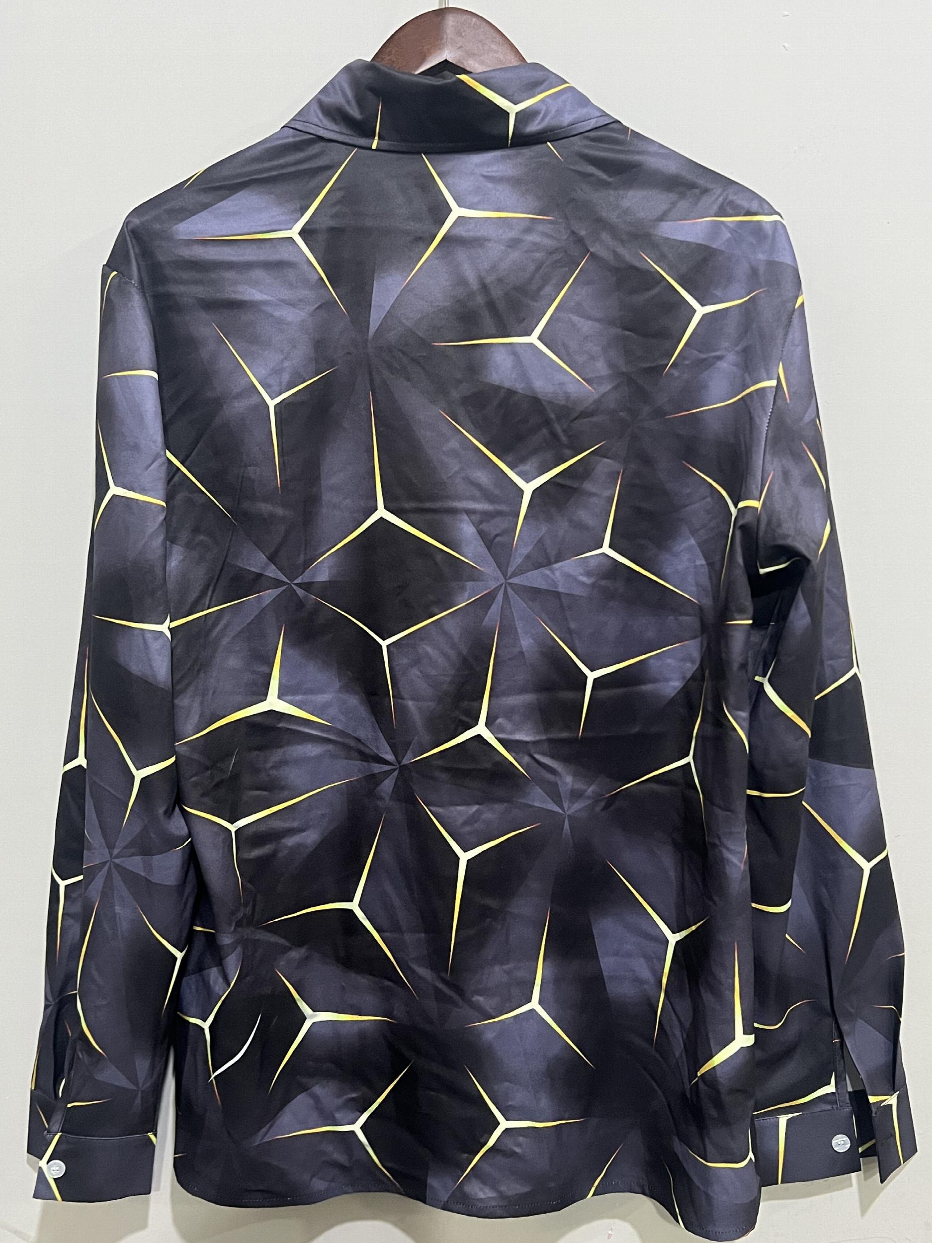 Geometric Print Men's Casual Button Up Long Sleeve Shirt