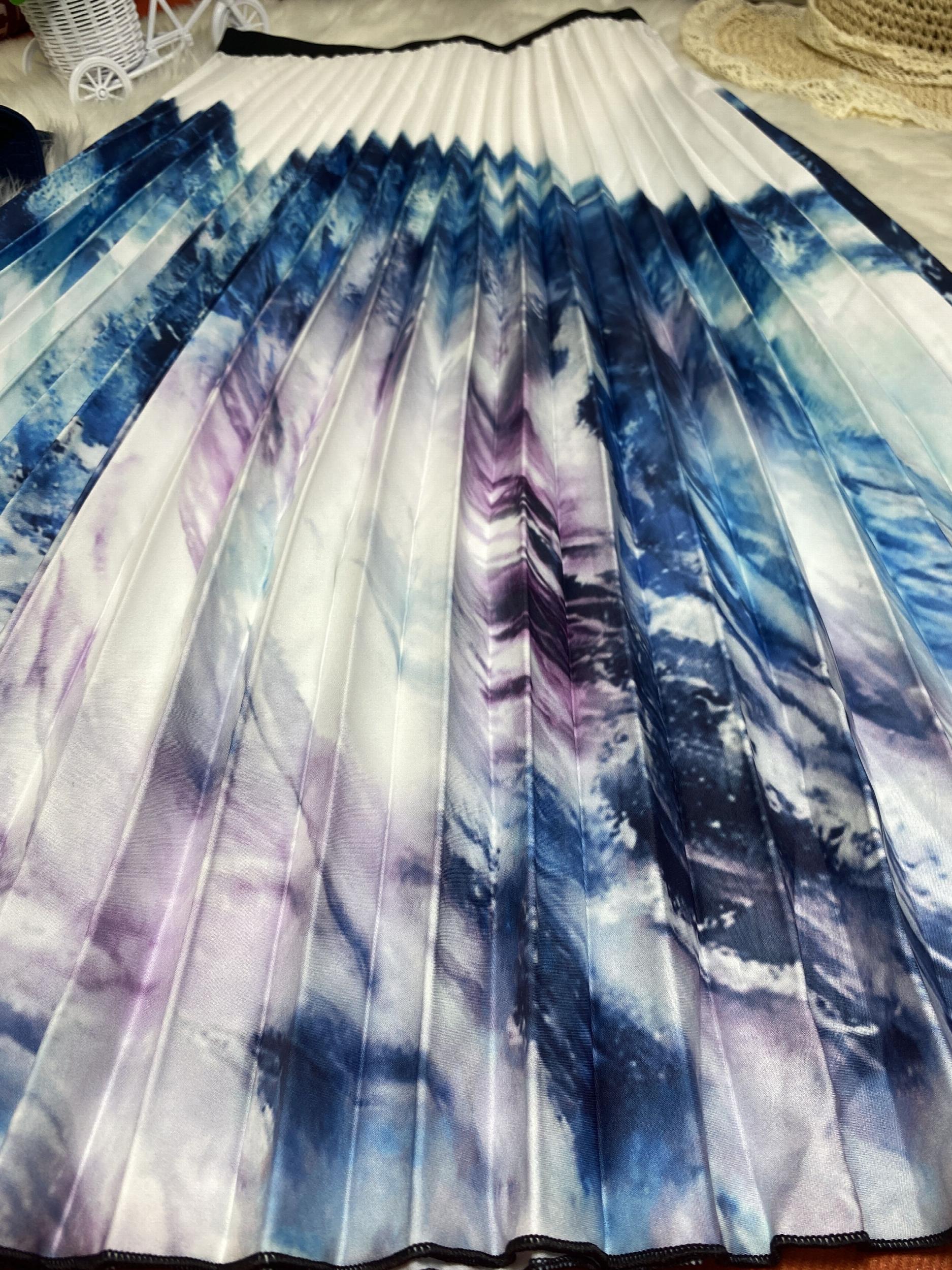 Painting Print Elastic Pleated A-line Skirt