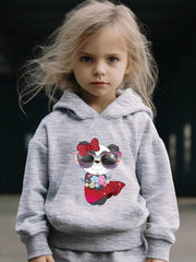 Happy Bowknot Panda Print Hoodie & Pants Set for Girls