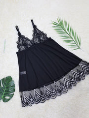 Mesh Lace Babydoll Dress with Floral Embroidery