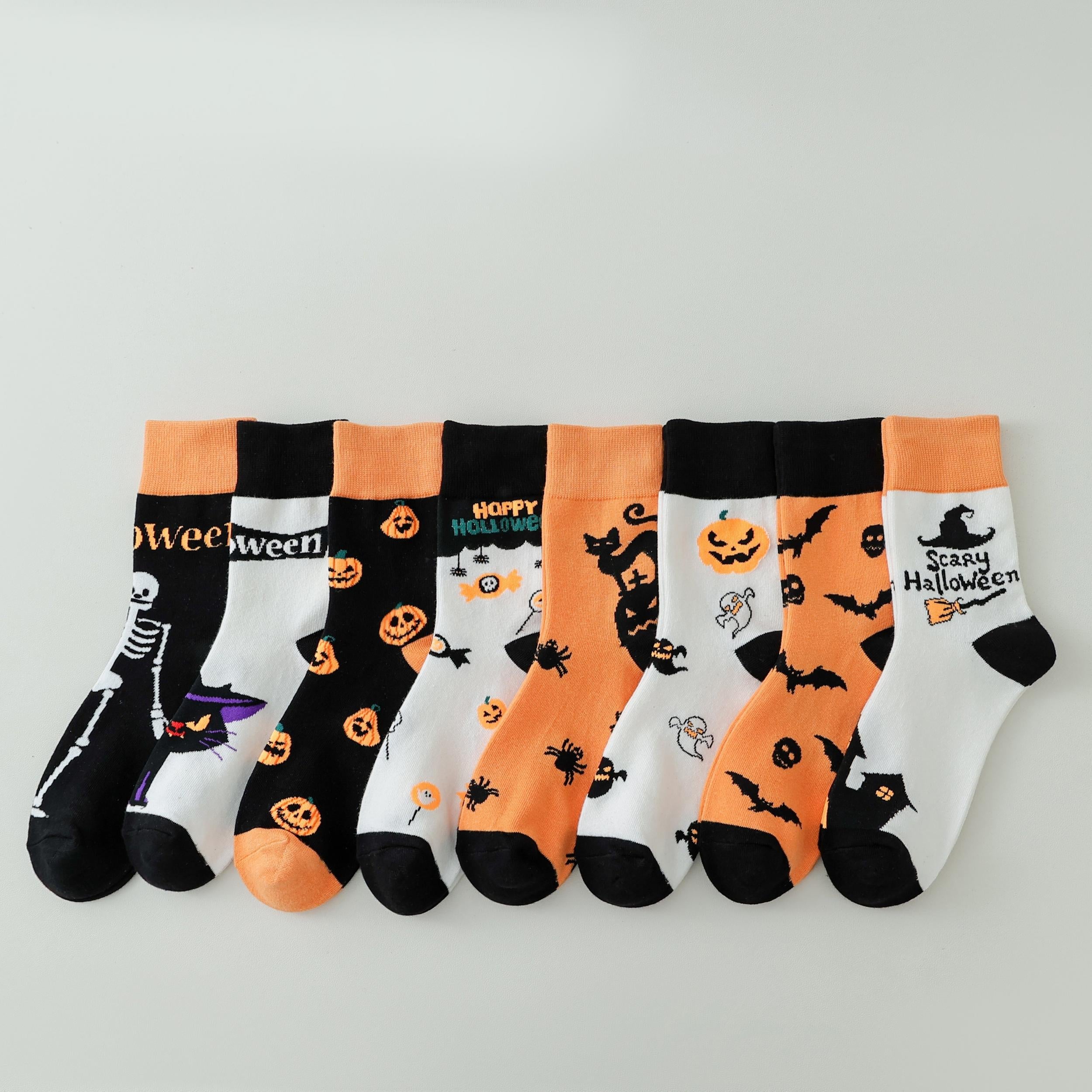 8 Pairs Pumpkin Skull Hat Mid Calf Halloween Crew Socks