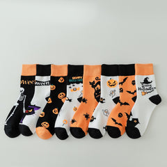 8 Pairs Pumpkin Skull Hat Mid Calf Halloween Crew Socks