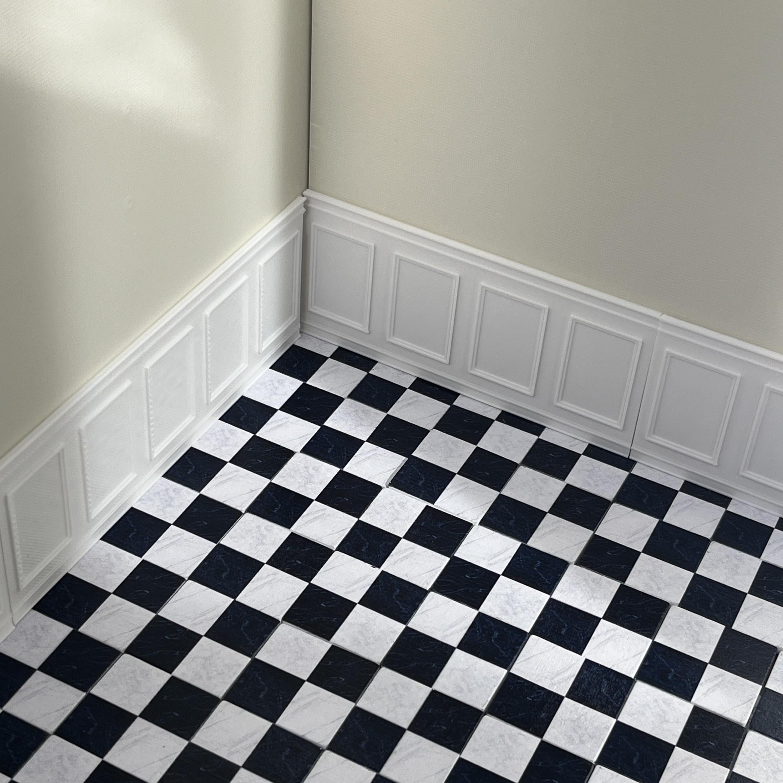 1:12 Scale Checkerboard Wainscoting 3D Wall Stickers for Dollhouses Model Homes