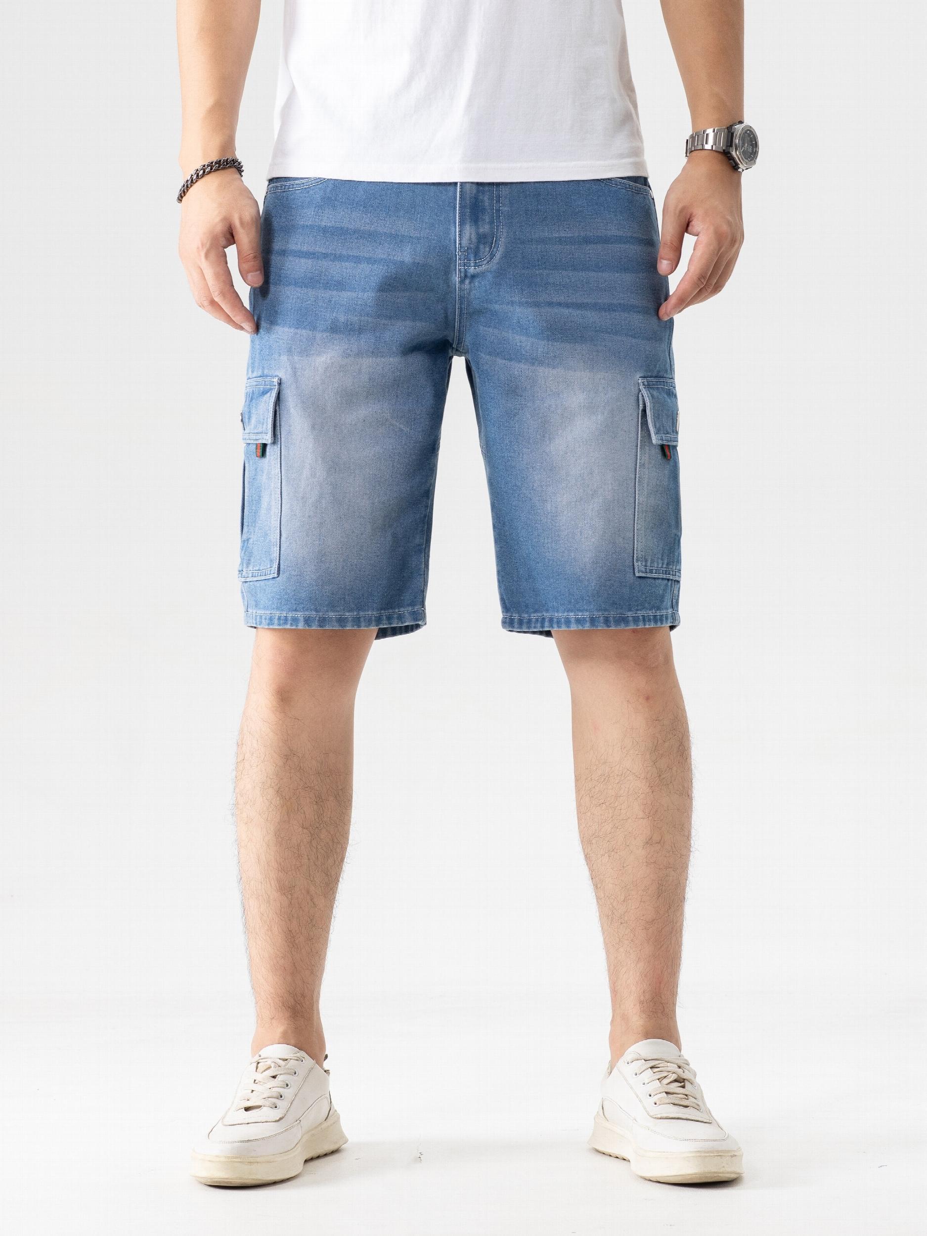 Men's Distressed Denim Shorts with Flap Pockets
