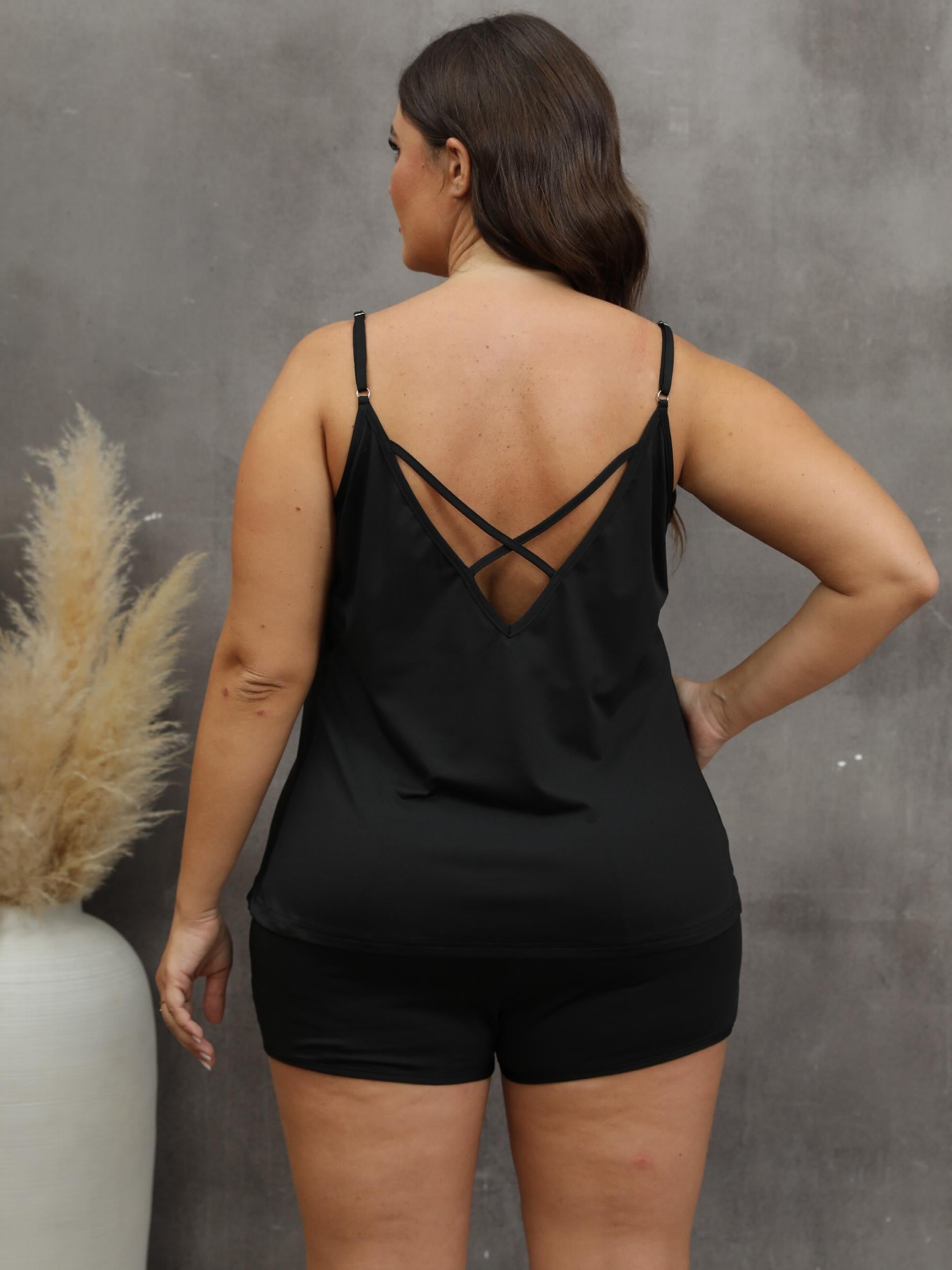 Sexy Pajamas Set Mesh Criss Cross Cami Top & Shorts Loungewear