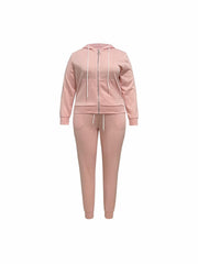 Plus Solid Zip Up Hoodie & Pants 2 Piece Set