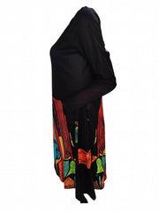 Graphic Print Long Sleeve Round Neck Dress With Pockets