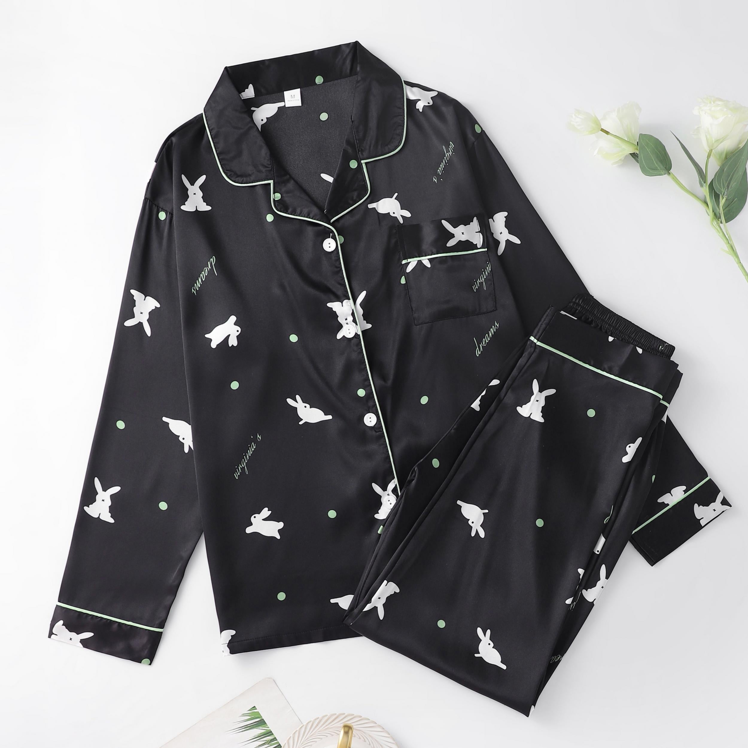 Bunny Print Pajama Set Long Sleeve Top & Pants