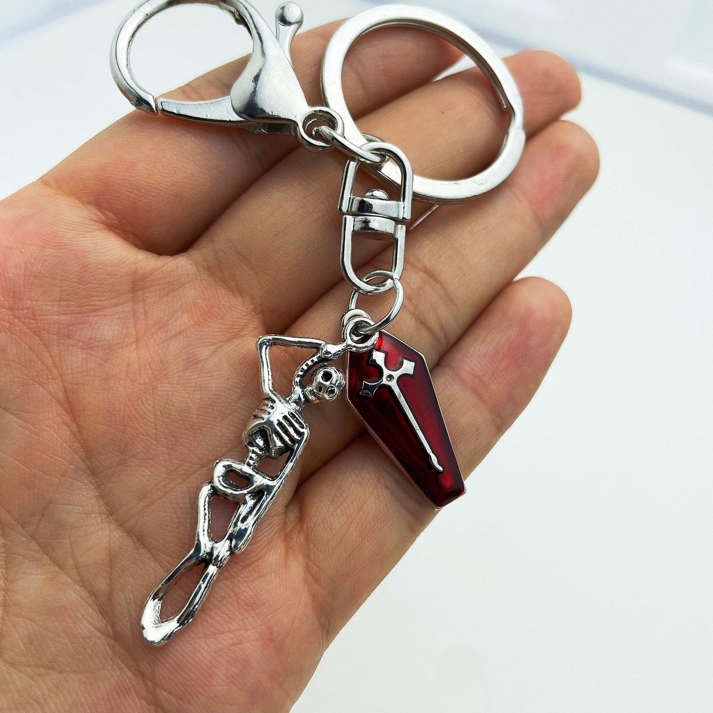 Skull & Enamel Red Cross Coffin Keychain for Wallets Bags Backpacks Car Keys