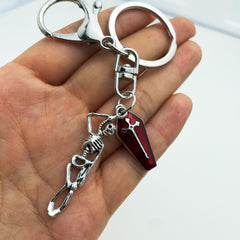 Skull & Enamel Red Cross Coffin Keychain for Wallets Bags Backpacks Car Keys