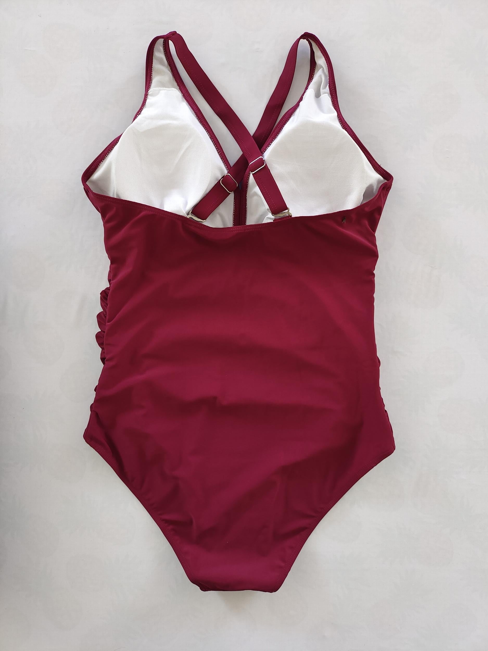Solid V Neck One Piece Bathing Suit