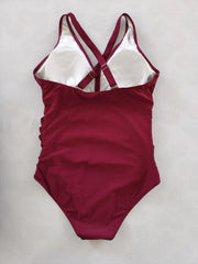 Solid V Neck One Piece Bathing Suit