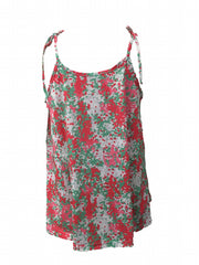 Floral Print V Neck Cami Top Lace Up Sleeveless