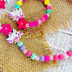 2pcs Unicorn Beaded Necklace Bracelet Set for Girls