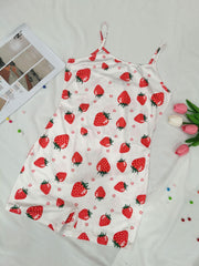 Strawberry Print Pajama Romper Sleeveless Crew Neck