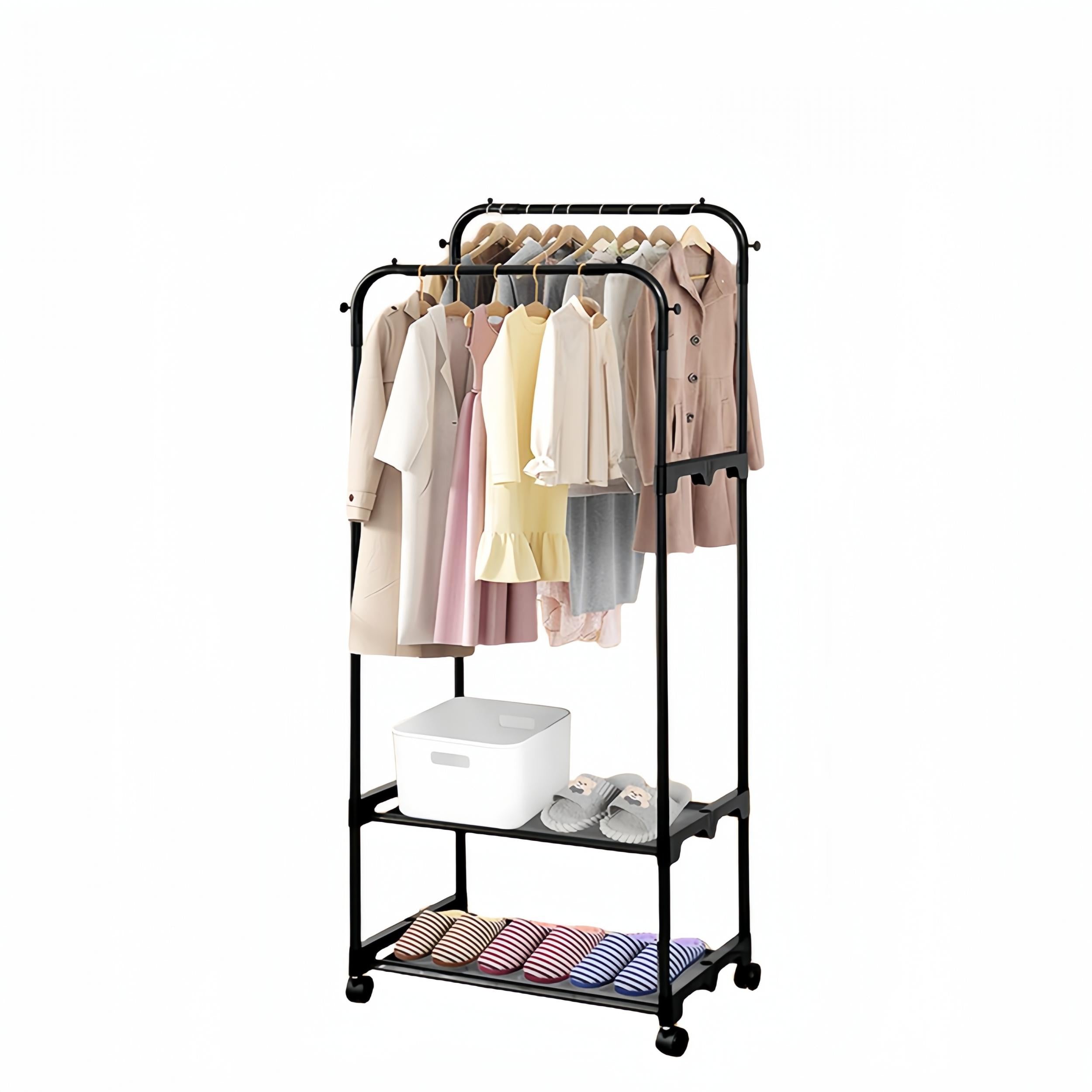 Double Rod Clothes Drying Rack With Shoe Rack