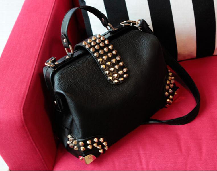X-Online Women Bag Female Doctor Bag Lady Rivet Tote