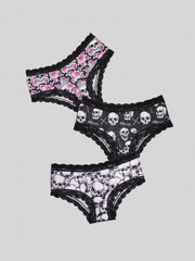 6pcs Lace Hipster Panties Skull & Floral Print Women's Lingerie