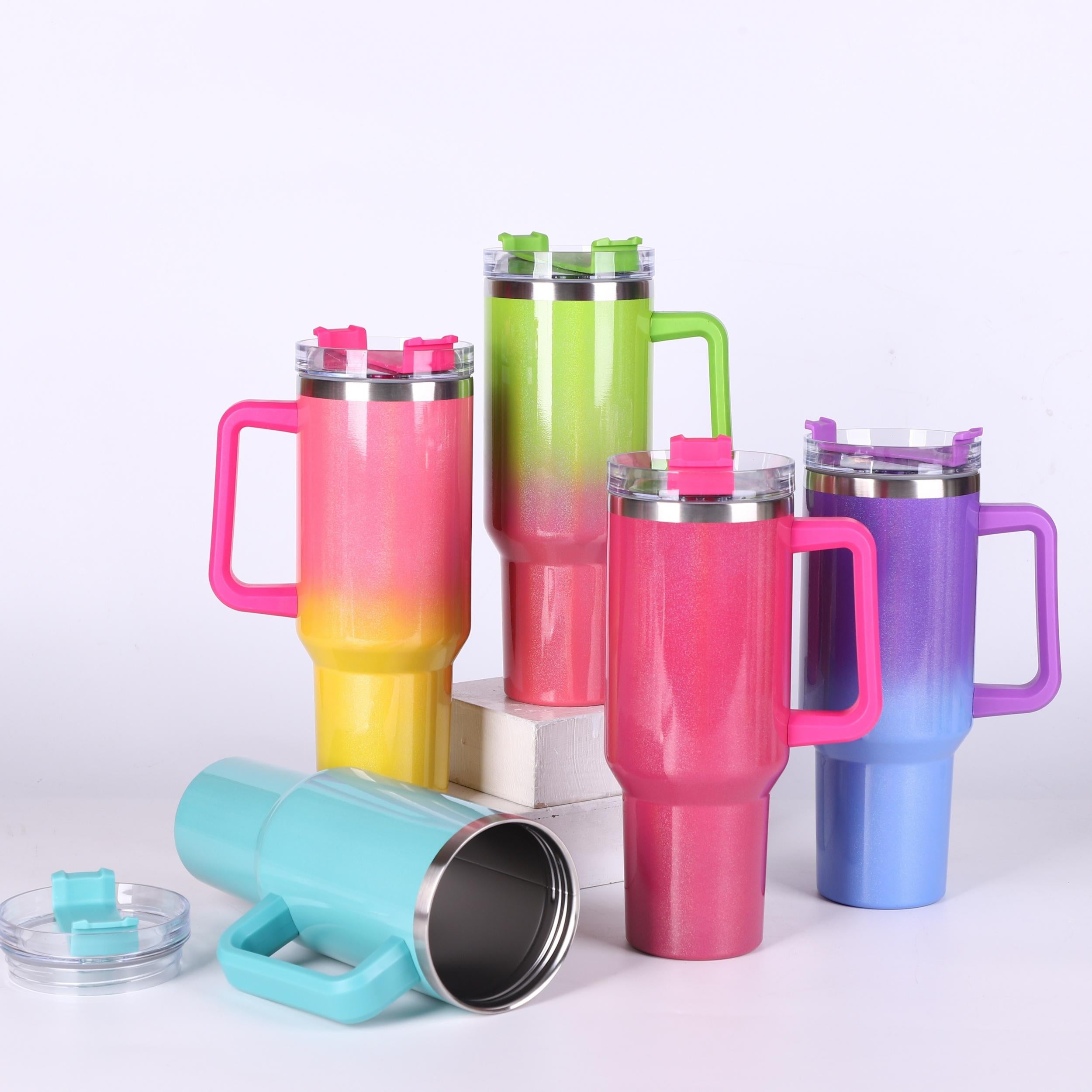 40oz Stainless Steel Tumbler with Handle and Straw