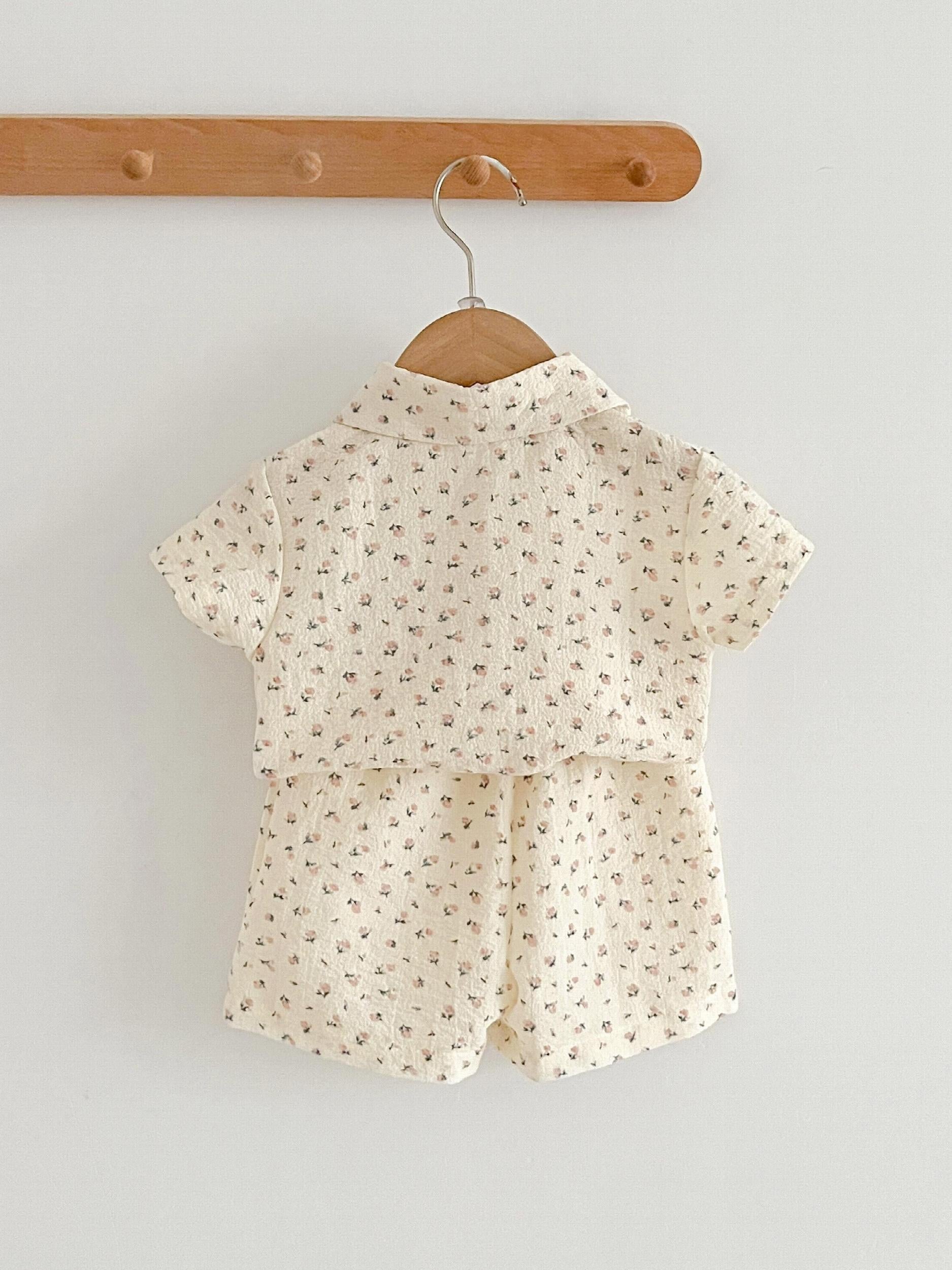 2pcs Toddler Girl Doll Collar Floral Top Shorts Set