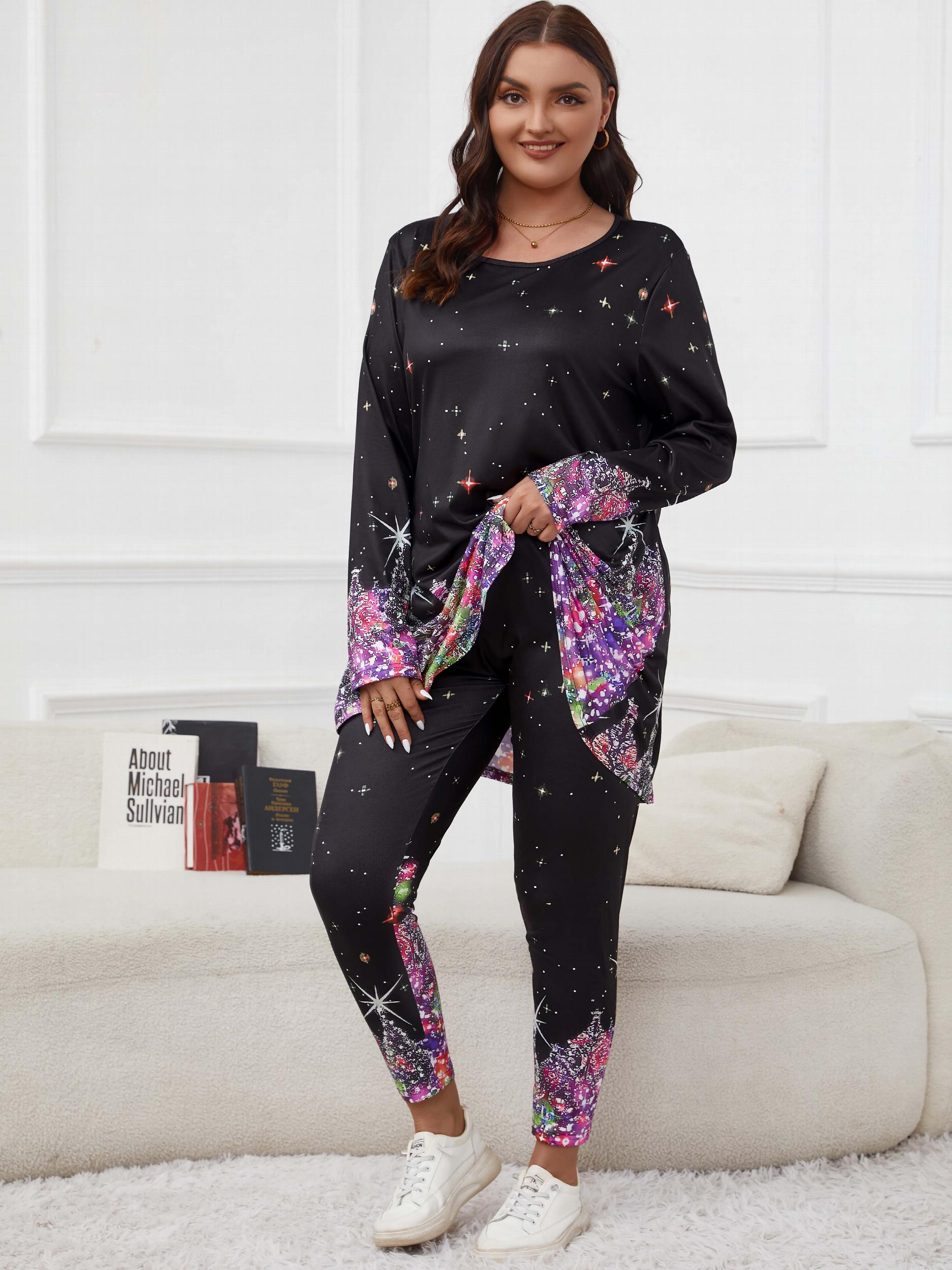 Glitter Christmas Tree Print Top & Pants Set