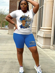 Cartoon Figure Print Top & Shorts Set
