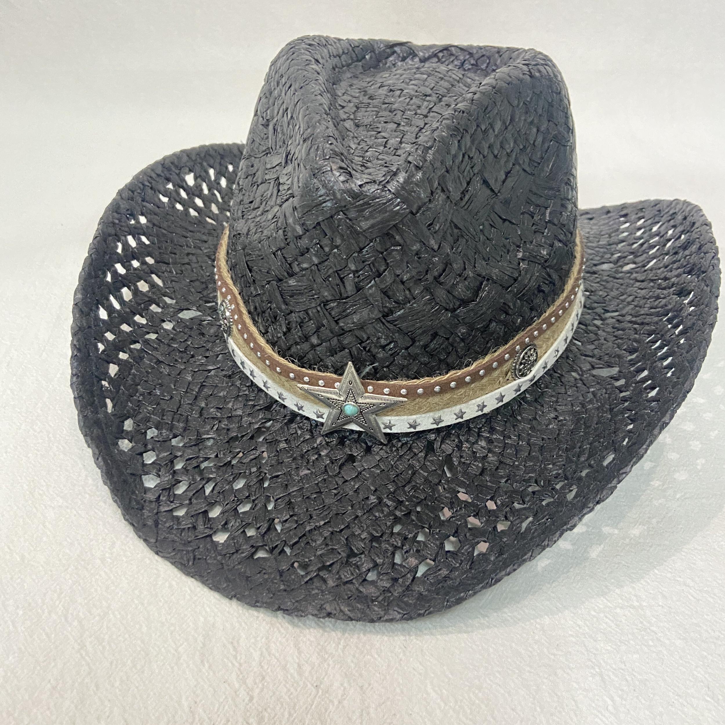 Vintage Western Hollow Straw Sun Hat Jazz Fedora Cap Cowgirl Hats