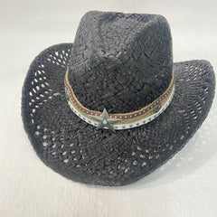Vintage Western Hollow Straw Sun Hat Jazz Fedora Cap Cowgirl Hats