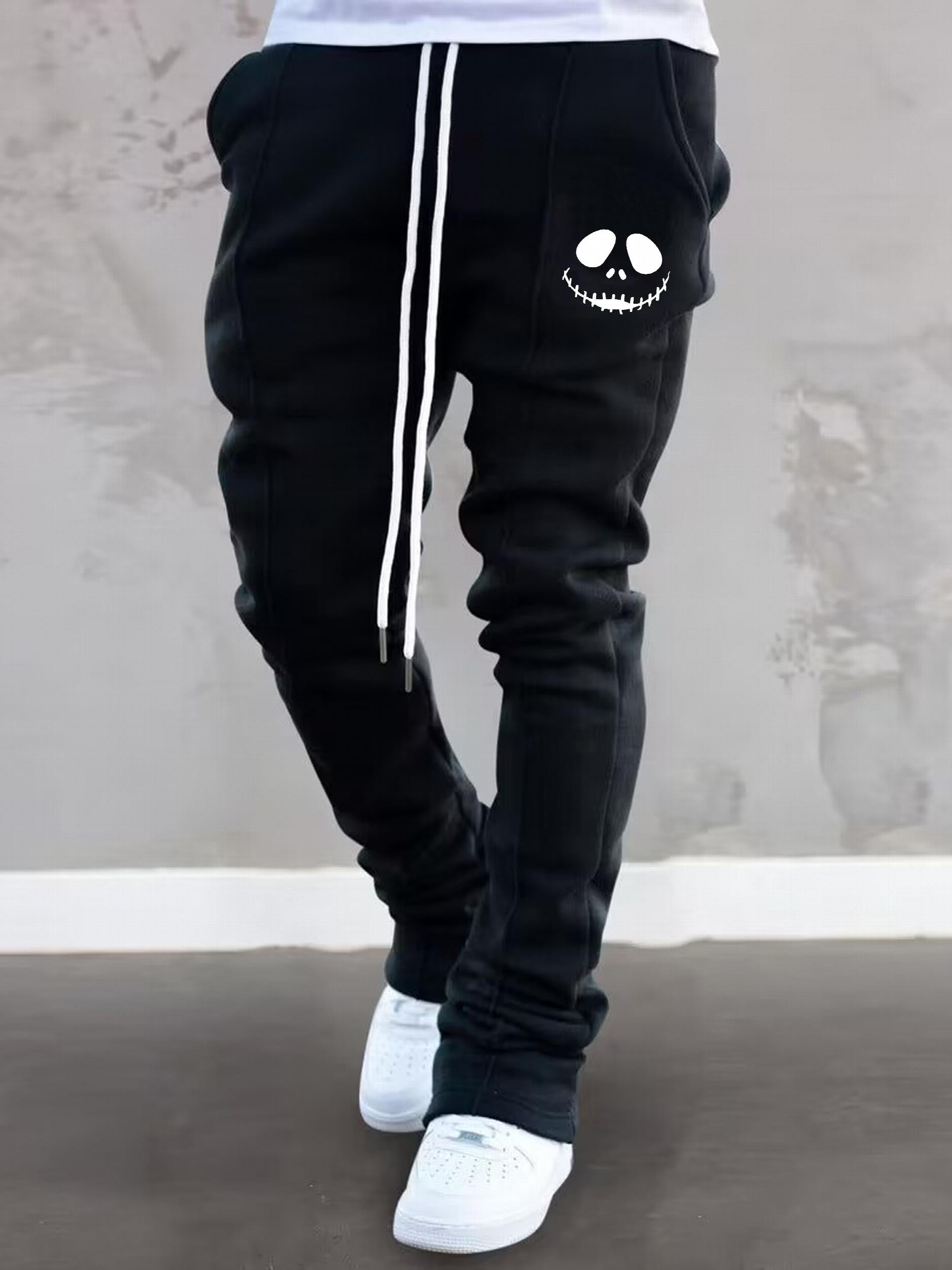 Smiling Skull Print Men's Sweatpants Stretch Sports Pants