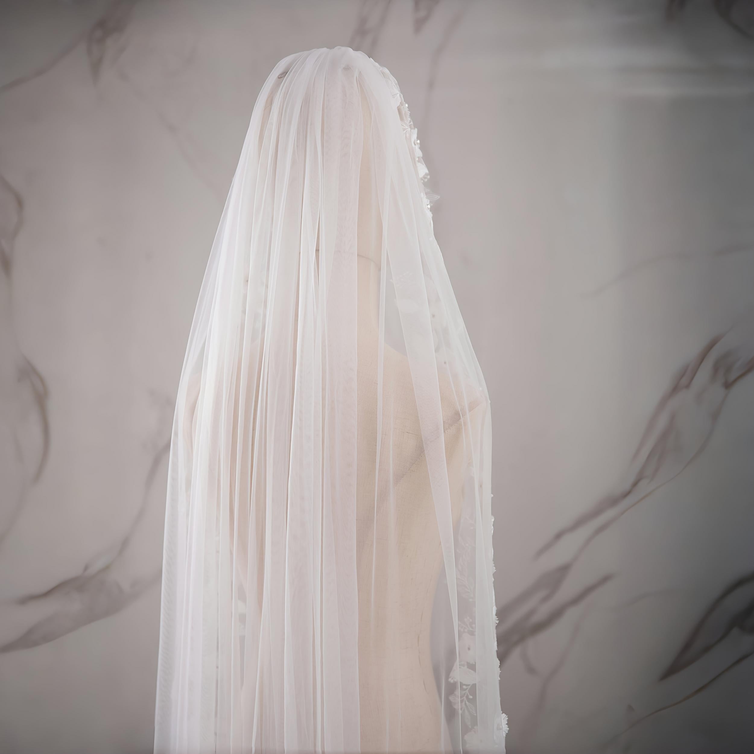 Boho Wedding Lace Border Veil Full Lace Circular Train Ivory Bridal Veil