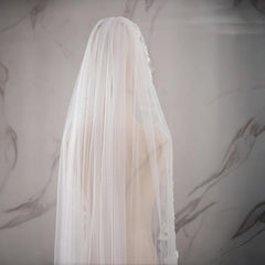 Boho Wedding Lace Border Veil Full Lace Circular Train Ivory Bridal Veil