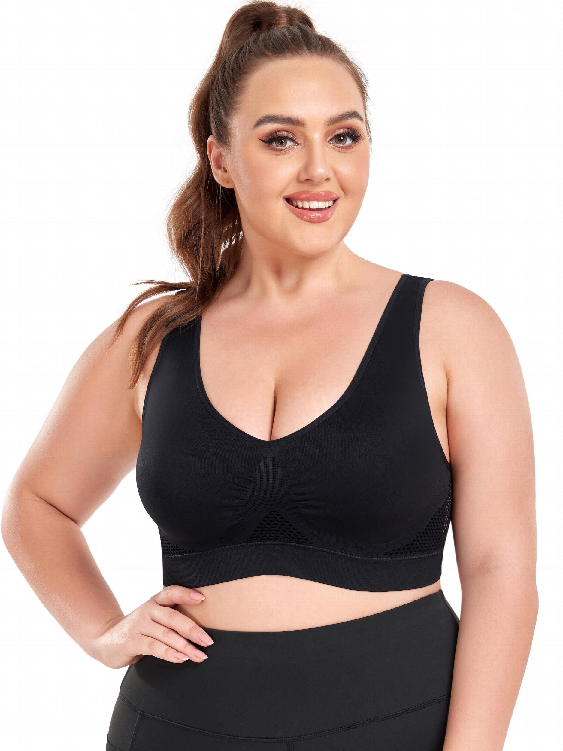 Breathable Eyelet Solid Push Up Non Underwire Sports Bra Women's Plus
