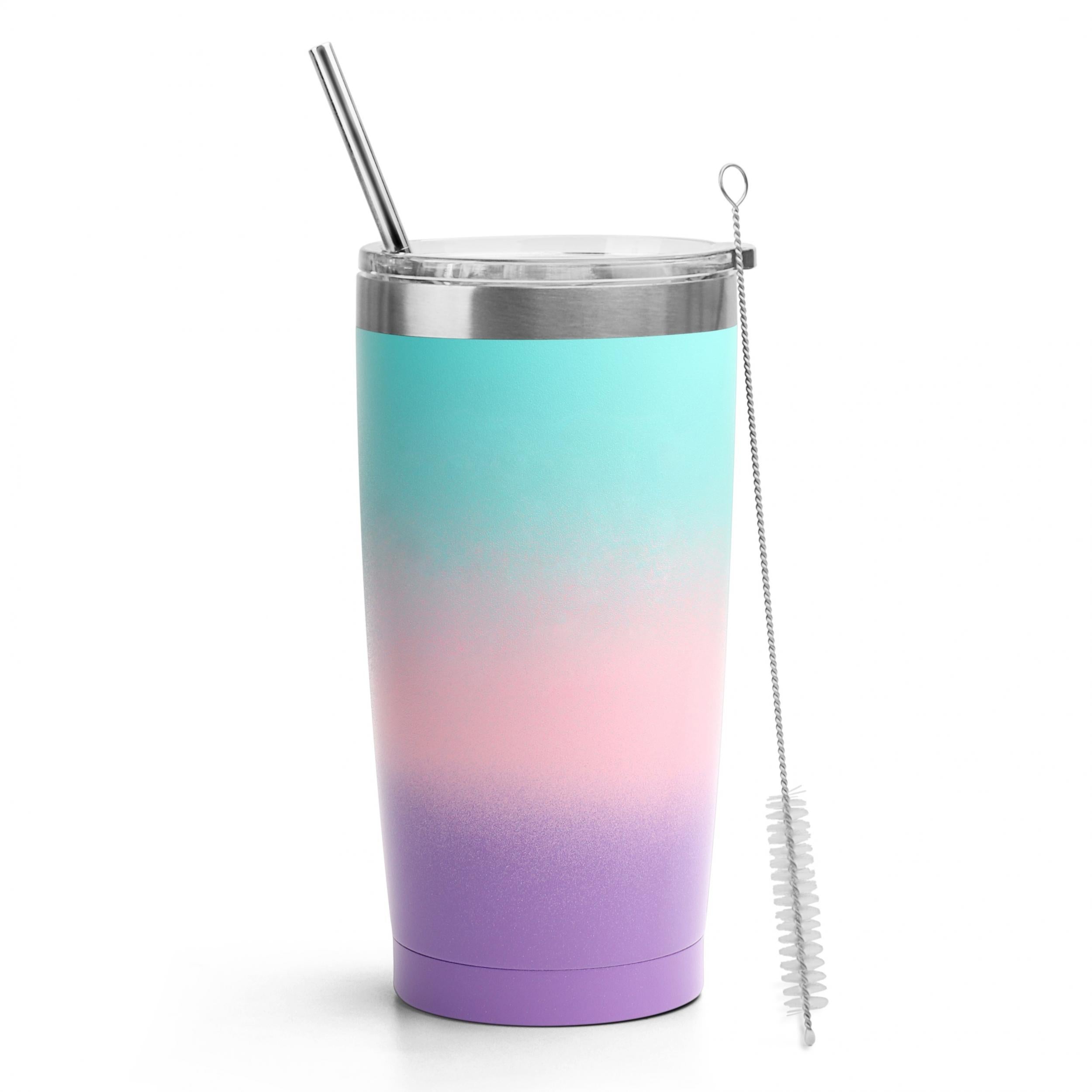 20oz Stainless Steel Water Cup Straw Gradient Bottle for Sports Fitness Travel