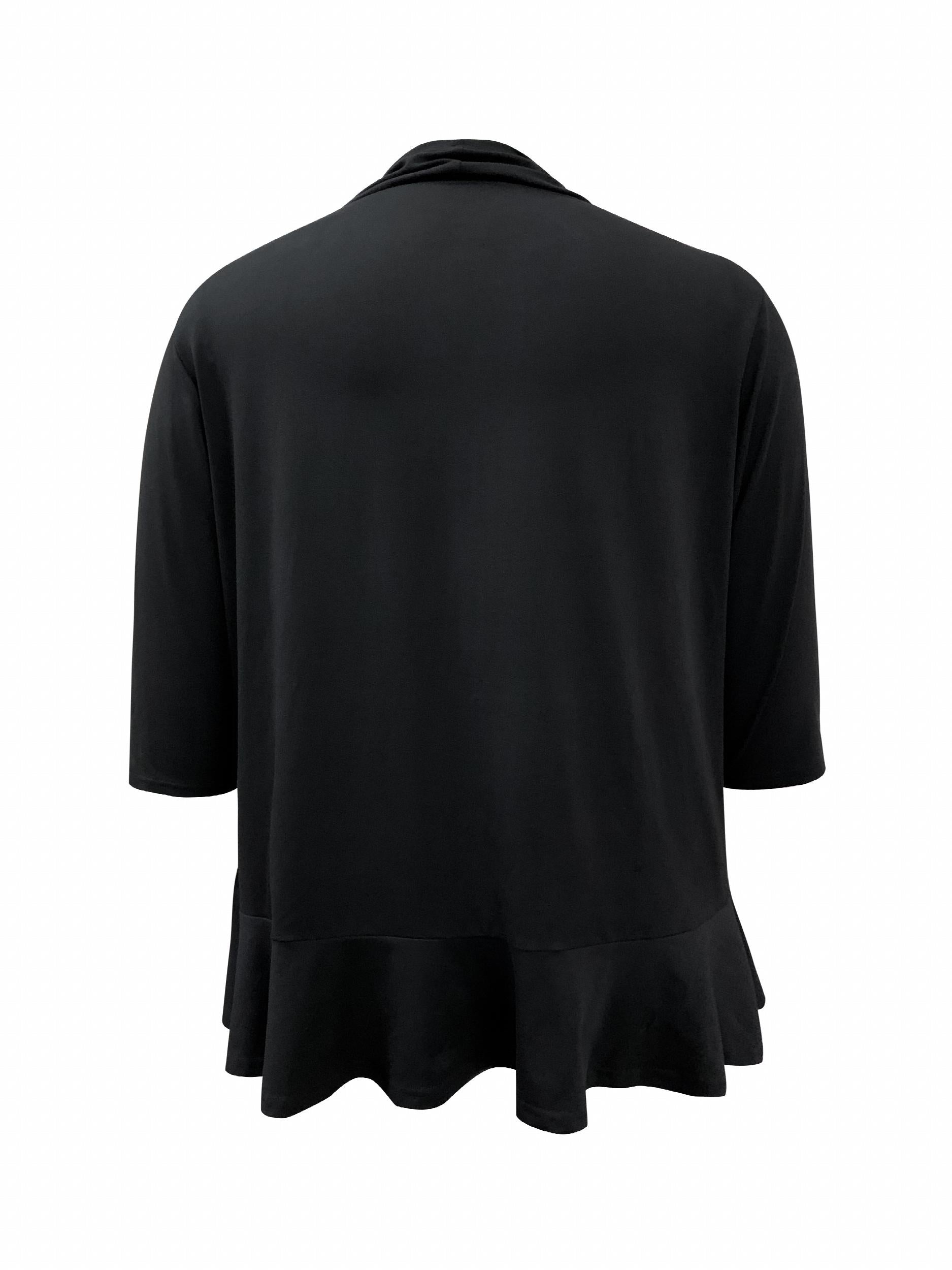Solid Half Sleeve Open Front Ruffle Trim Cardigan