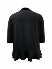 Solid Half Sleeve Open Front Ruffle Trim Cardigan