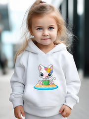 Cartoon Cat & Coconut Print Hoodie & Pants Set, Girl's Sporty Clothes