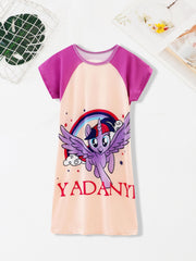 Girls Contrast Cartoon Pony Nightdress Pajamas