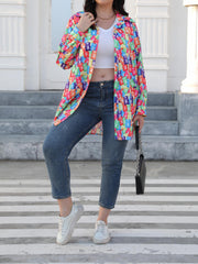 Casual Bear Print Button Up Long Sleeve Blouse