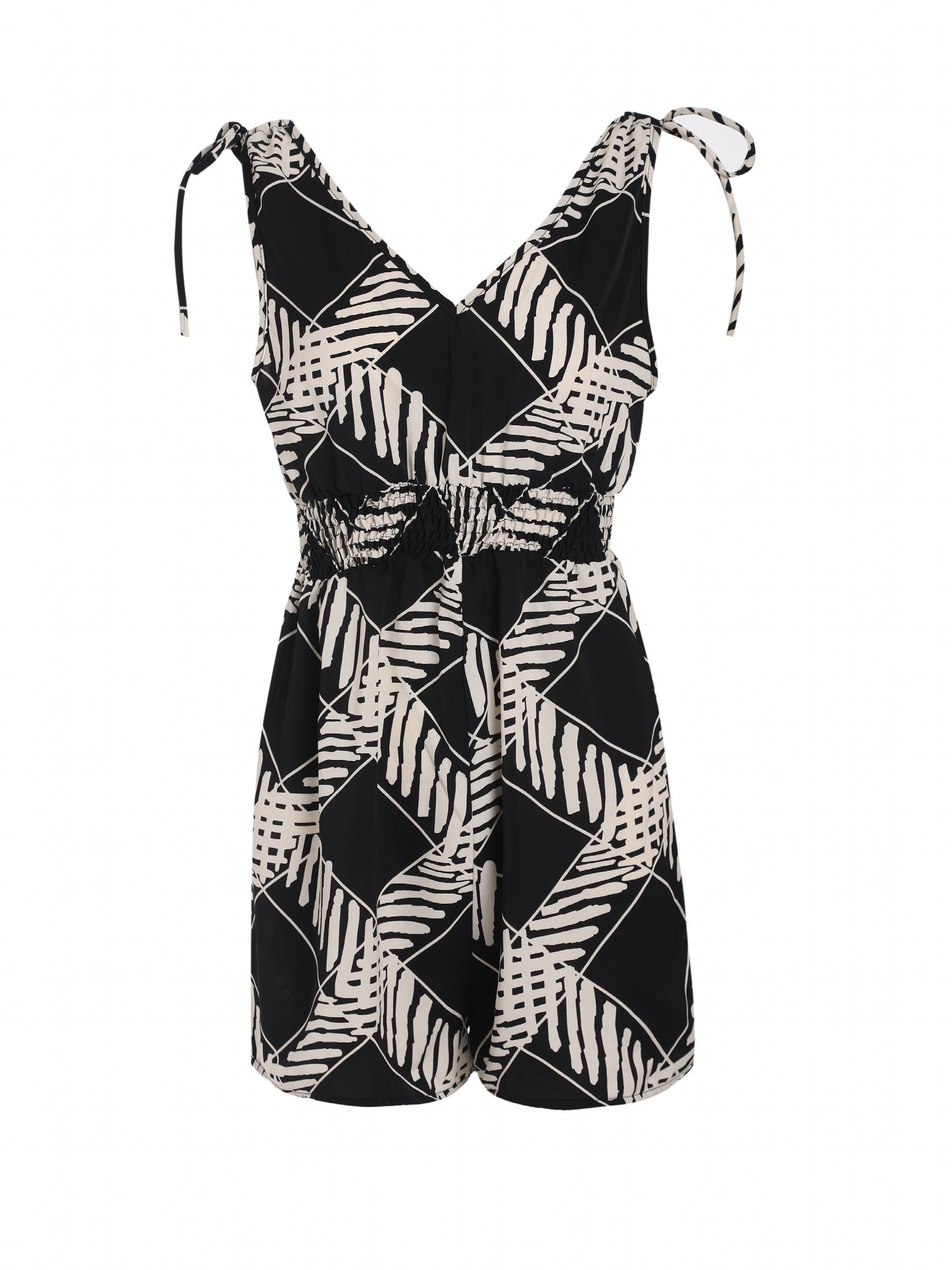 Striped Knotted Rompers Casual V Neck Sleeveless Rompers Women