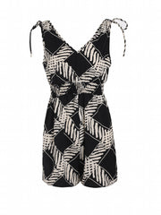 Striped Knotted Rompers Casual V Neck Sleeveless Rompers Women