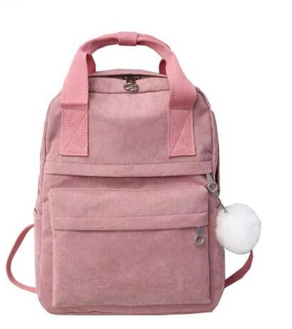LENLEI Fur Ball Corduroy Backpack for Women Girls