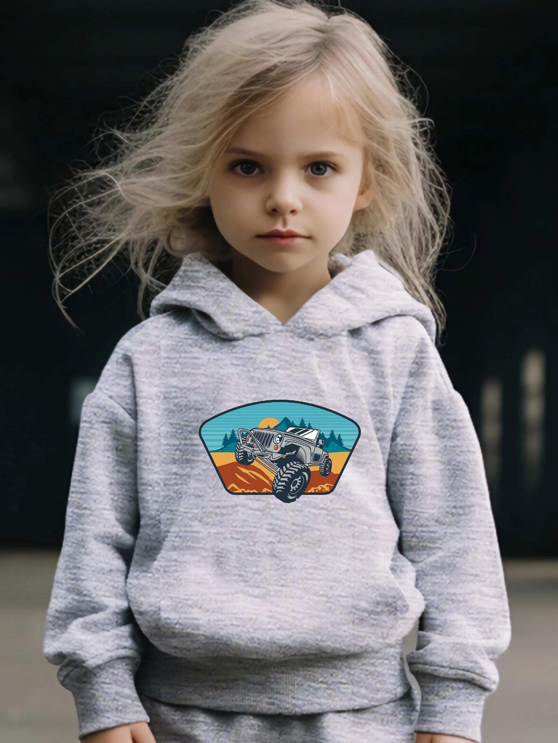 2pcs Truck Print Outfits Girls Hoodies Jogger Pants Set