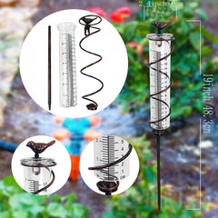 Metal Bird Rain Gauge Stake 7 Capacity Cast Iron Hanging Outdoor Garden Law