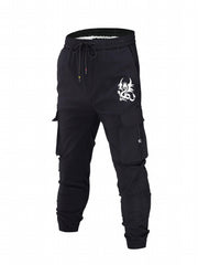 Dragon Print Cargo Pants Men Casual Drawstring Joggers Summer Autumn