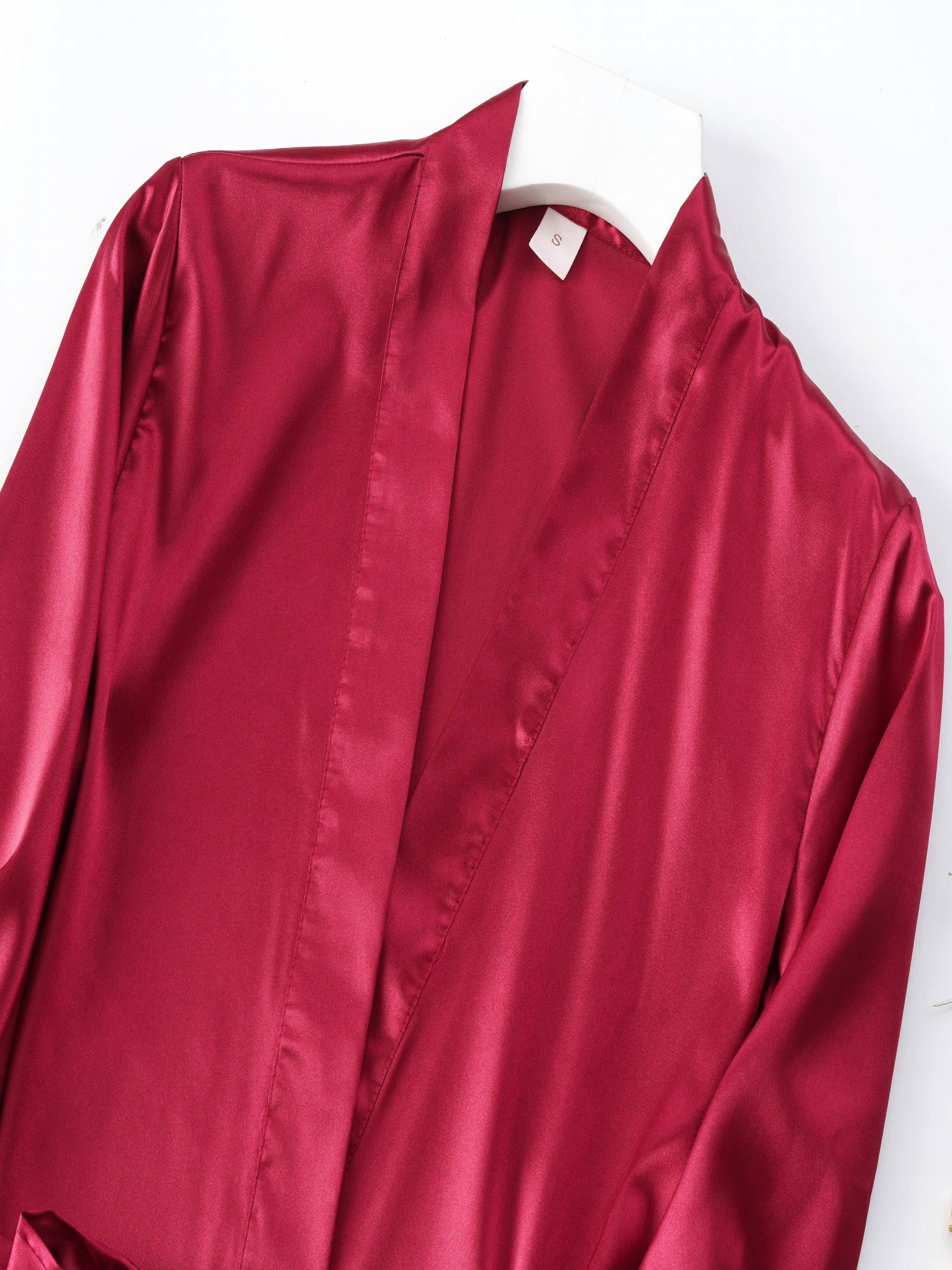 Solid Long Sleeve V Neck Robe With Belt Women's Sleepwear