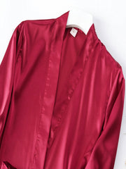 Solid Long Sleeve V Neck Robe With Belt Women's Sleepwear