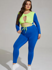 Colorblock Cut Out Jumpsuit Long Sleeve